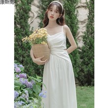 法式气质白色连衣裙女2023新款夏季领证小白裙吊带裙子设计感长裙