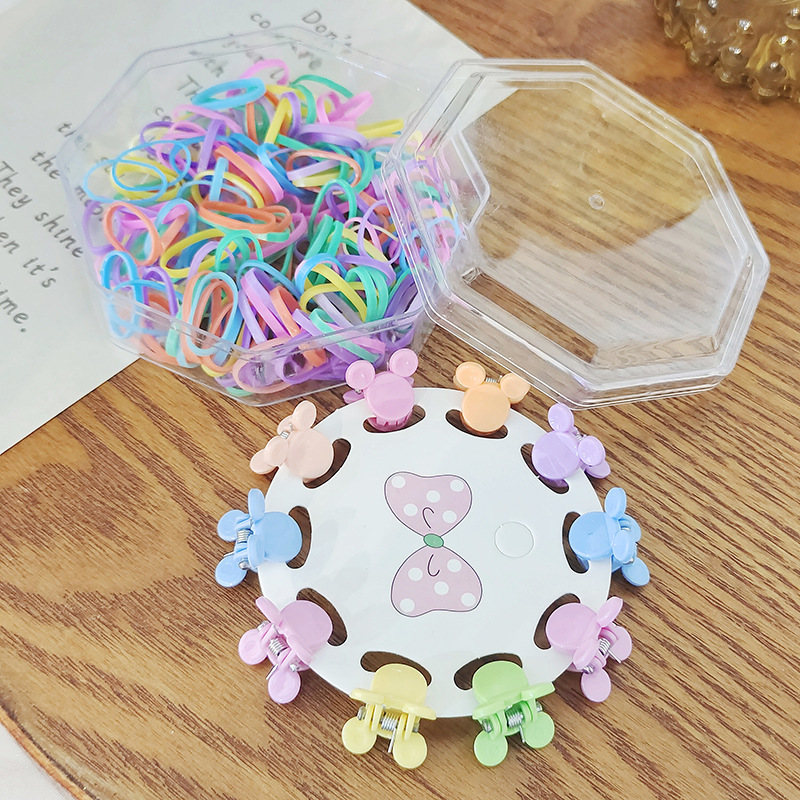 New Cute Mini Children's Rubber Band Small Jaw Clip Cartoon Love Five-Pointed Star Sweet Hair Pin Color Small Leather Band