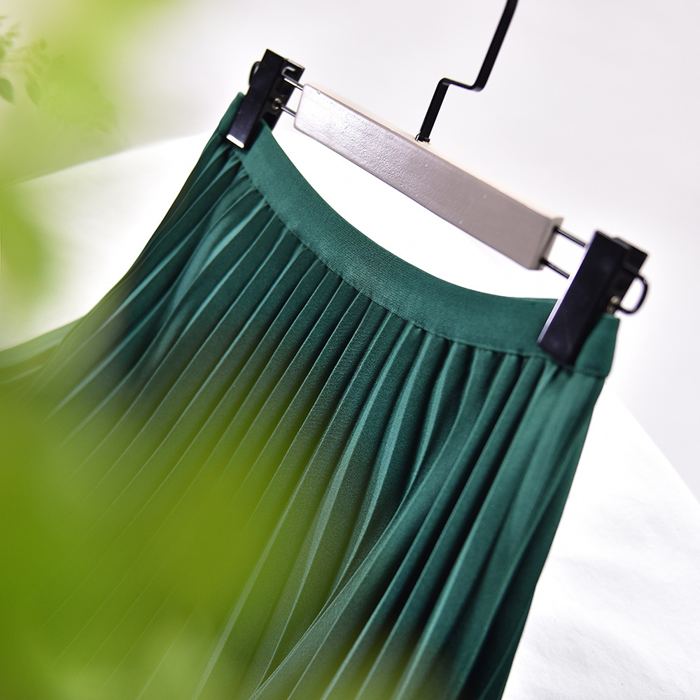 纯色百褶裙半身裙褶皱裙子中长款高腰伞裙2021秋季新款