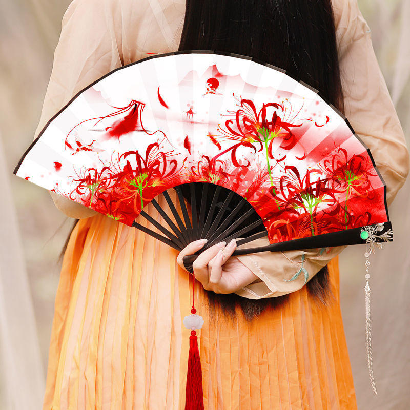 小扇子网红古风女学生仙霸气折扇汉服配饰随身扇彼岸花古装舞批发