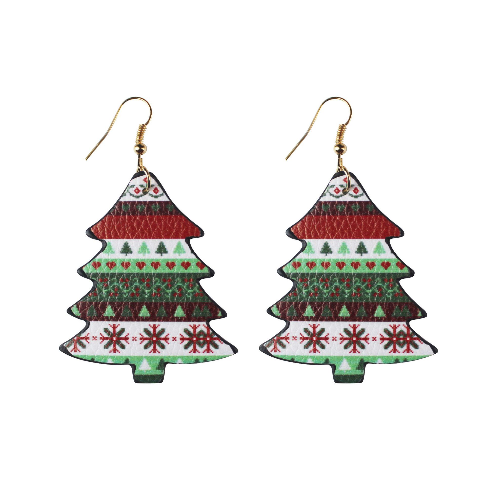 Leather Oil-Edged Earrings Christmas Christmas Tree Santa Claus Water-Drop Eardrops Holiday Ornament in Stock