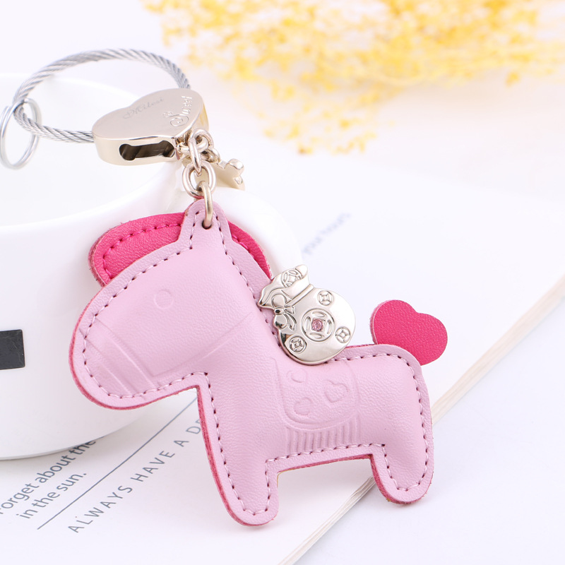 Pony Pendant Leather Car Steel Wire Keychain Female Immediately Rich Cute Cartoon Bag Ornaments Milesi