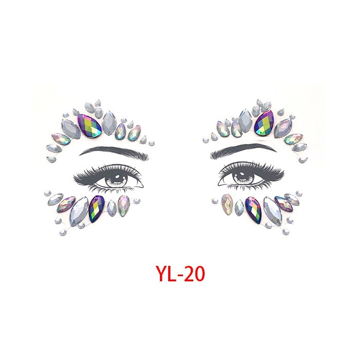 European and American Face Diamond Sticker Face Tattoo Sticker Acrylic Diamond Paste Diamond Sticker Bindi Rhinestone Waterproof Face Pasters Gem Sticker Customization