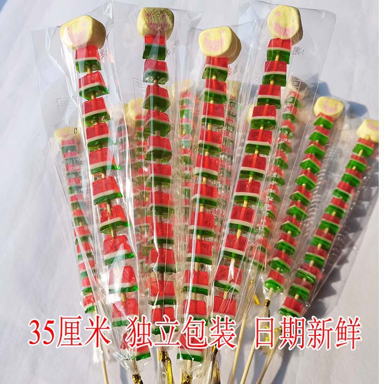 网红款q弹橡皮糖串串西瓜果汁软糖儿童创意学校摆摊大串糖葫芦批