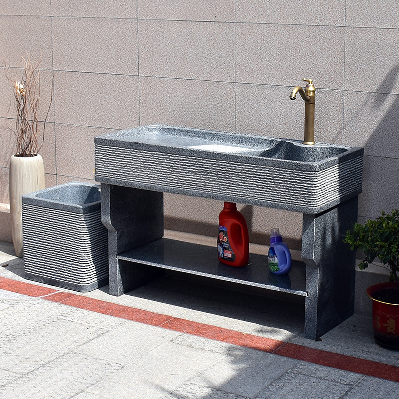 大理石洗衣池带搓衣板庭院石头洗菜池阳台整石水槽家用一体杀鱼台