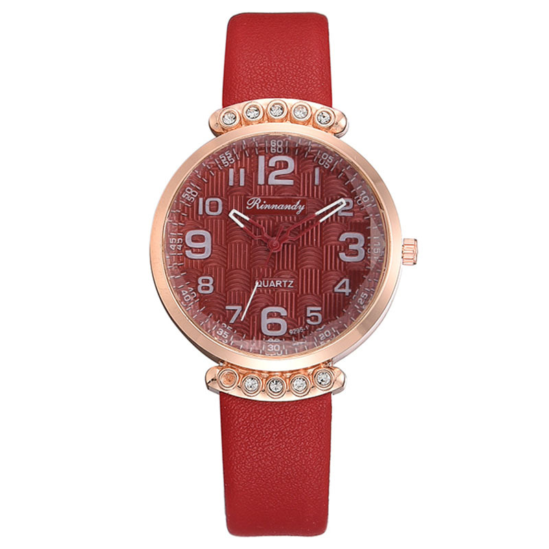 Keding New Women's Belt Quartz Watch round Literal Rhinestone-Encrusted Female Student Pu Strap Watch in Stock Wholesale