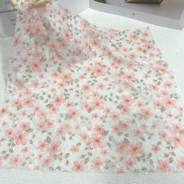 剪花雪纺印花面料小清新毛毛雪纺高端女装服装面料网红数码印花布