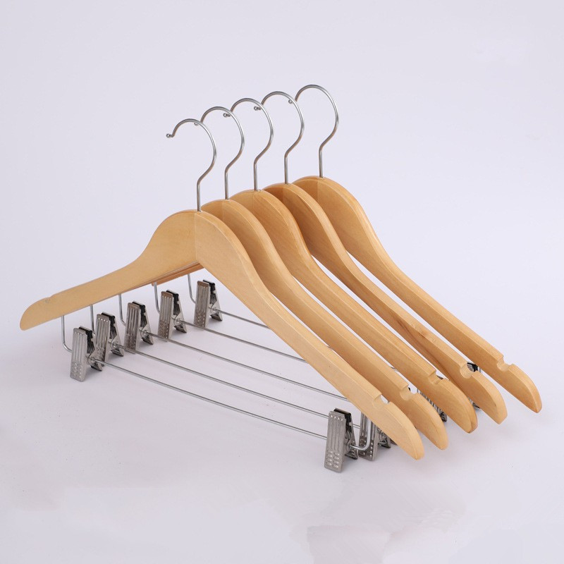 服装店酒店套装木质衣架 实木带夹子衣挂裤架裤夹子衣服撑子批发