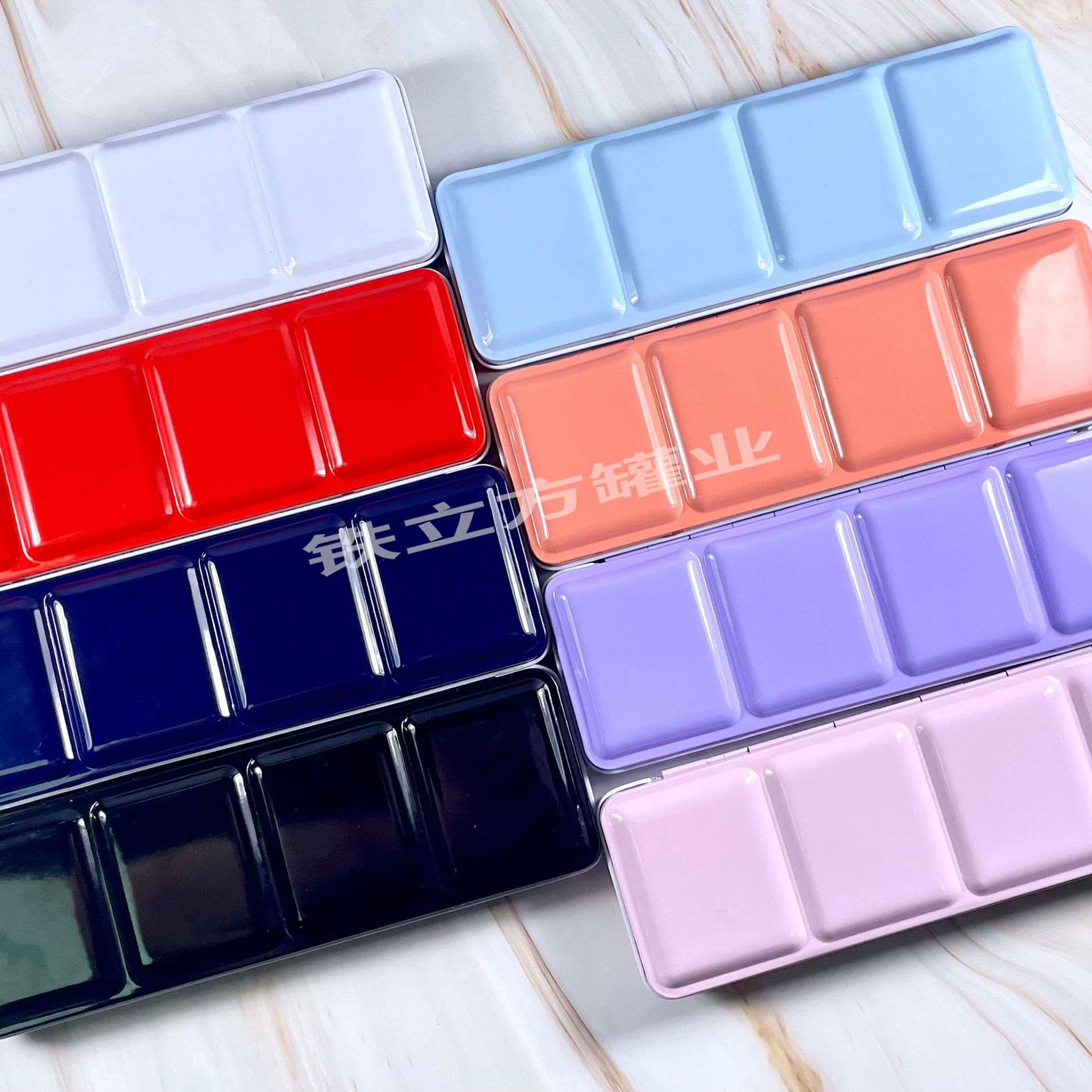 现货批发马口铁24色颜料分装盒 高档品牌带卡槽固体水彩分装盒