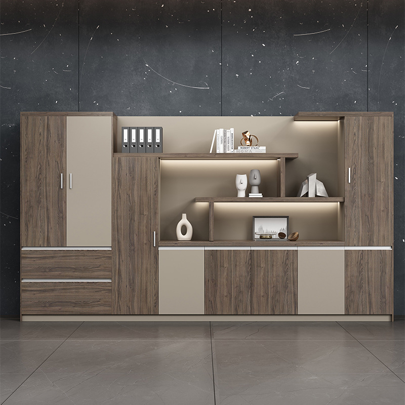 新型书柜背景柜办公室文件柜收纳柜靠墙木质柜隔断储物柜轻奢时尚