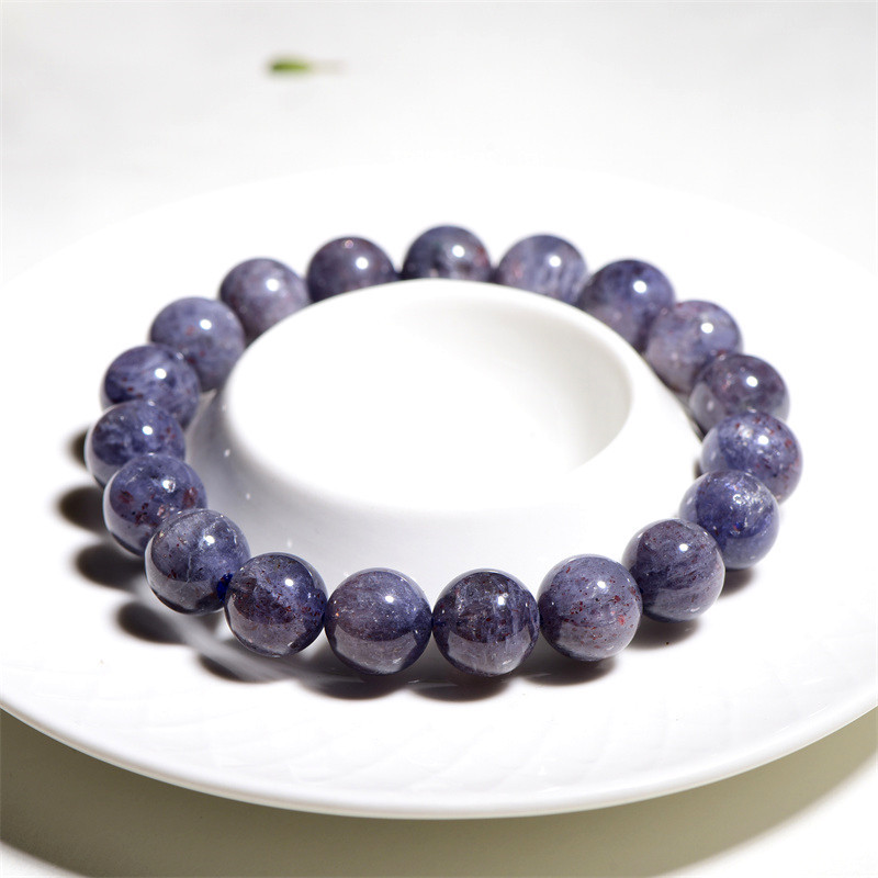 久雅水晶 天然血滴堇青石手链 蓝晶类坦桑圆珠手串时尚饰品 批发