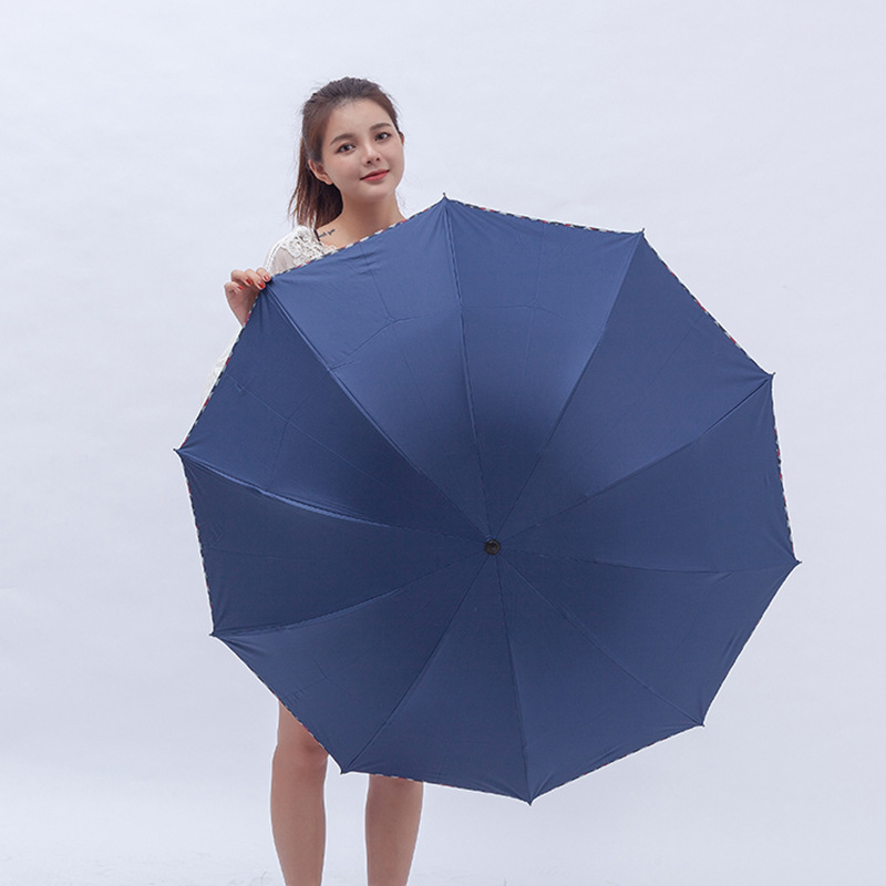 Factory Wholesale Tri-Fold Edging Gift Advertising Umbrella Extra Thick plus Size 10 Shares NC Fabric All-Weather Umbrella Can Be Used as Logo