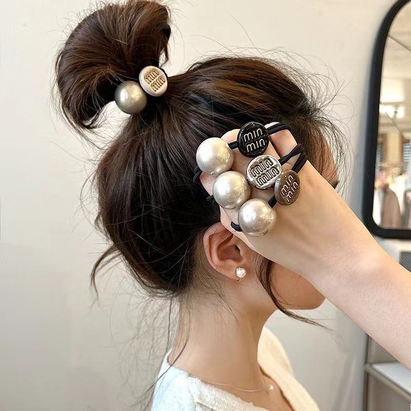 气质珍珠丸子头绳2024新款高端发圈高弹力耐用橡皮筋扎头发绳发饰