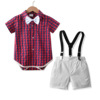 Cross border Baby Male baby Red plaid Romper Bowtie straps shorts suit baby Gentleman full dress suit Cross border Baby Male baby Red plaid Romper Bowtie straps shorts suit baby Gentleman full dress suit