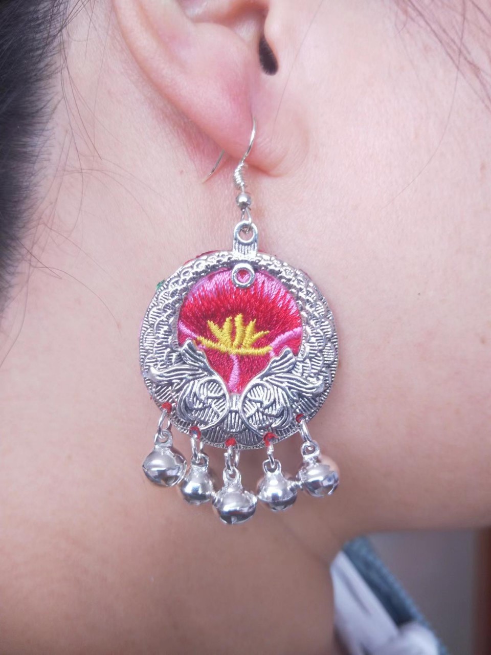 中国古典风刺绣流苏耳环 苗族复古时尚风铃耳坠民族风百搭耳饰品