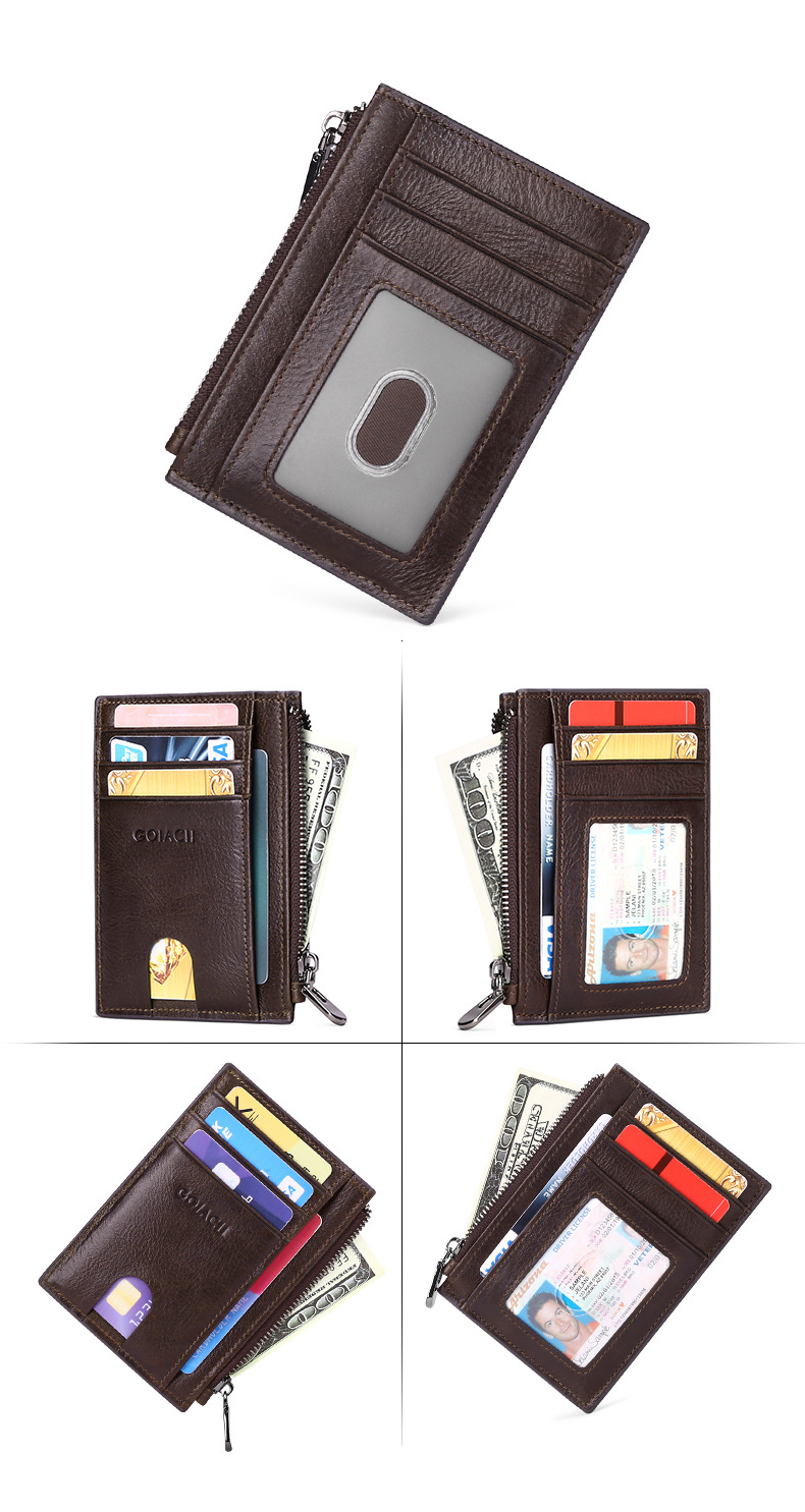 2021年新款真皮卡包韩版商务头层牛皮拉链轻薄零钱包银行卡套代发