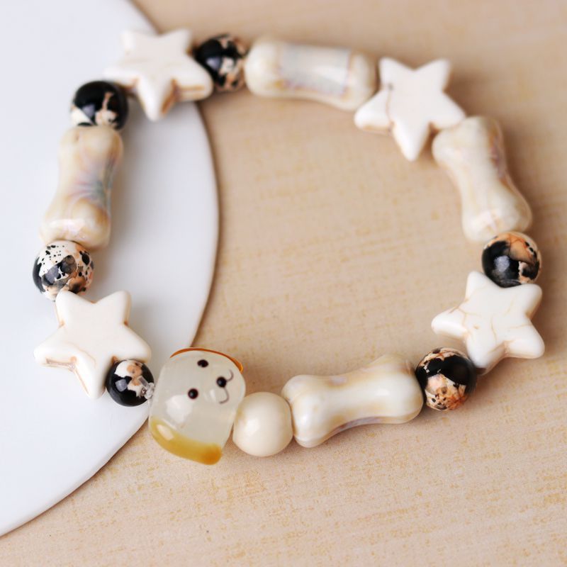 Factory Supply Ceramic Puppy Bracelet Special-Interest Design Bracelet New Chinese Cute Puppy Bone Children's Fun Beaded