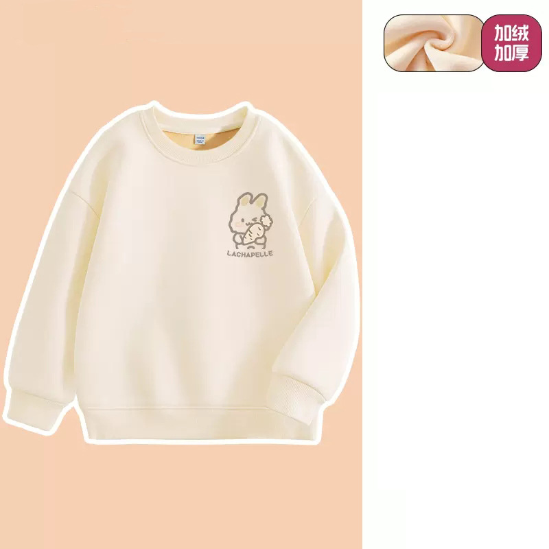 Girls' Fleece-Lined Sweater Cartoon Children's round Neck Top Children's 2023 New Printed Autumn and Winter Thick Winter Clothes