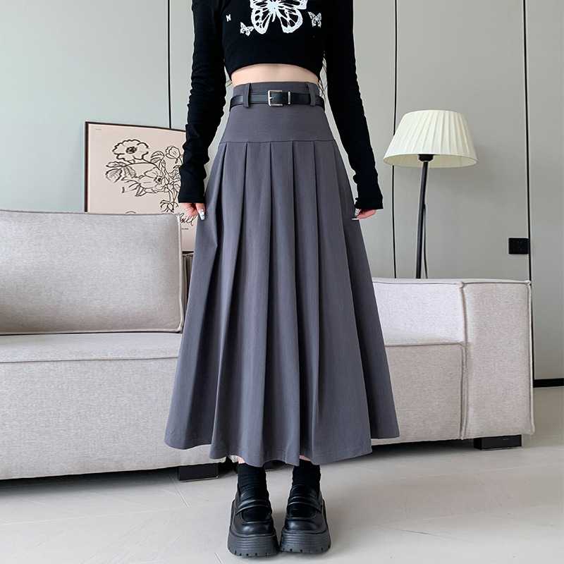 Women's Skirt Autumn Suit Fabric Belt Style Spring New Suit Slimming Draping A- line Pleated Skirt Women