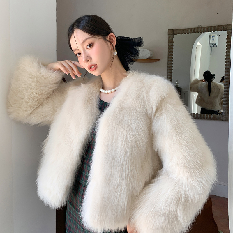 新款进口狐狸毛皮草外套女短款 时尚腹毛皮草年轻款秋冬毛毛大衣
