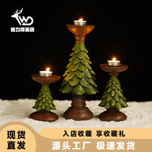 跨境仿木制圣诞树烛台底座欧式家居橱窗桌面装饰圣诞布景蜡烛摆件