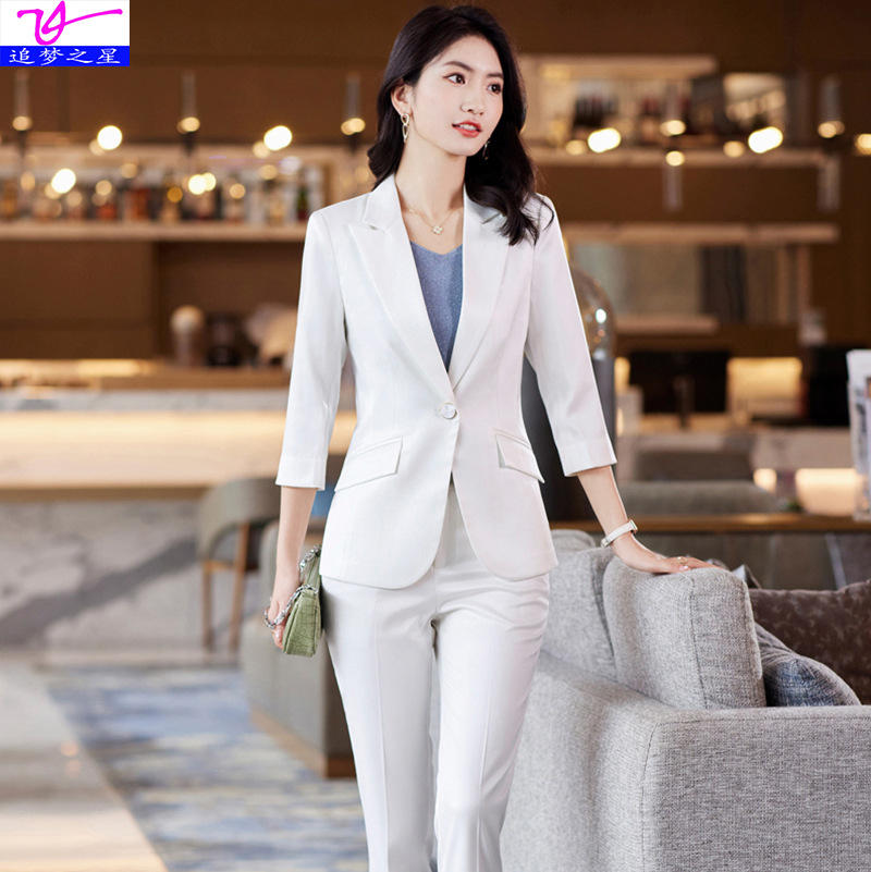 杏色公务员面试服装女套装2022春夏新款职业气质西装经理工作服正