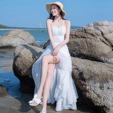 沙滩裙2024新款白色露背连衣裙超仙海边旅游拍照度假长裙女敬