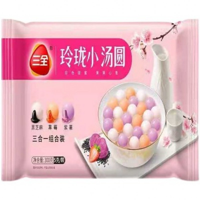 三全玲珑小汤圆300g三种口味混合黑芝麻草莓紫薯玫瑰花生芋百香果