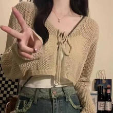 镂空针织小坎肩开衫女装短款外搭长袖罩衫夏季薄款防晒上衣外套潮