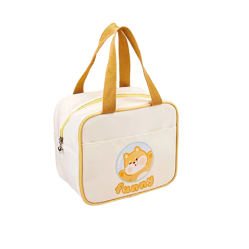 White Collar Office Portable Lunch Bag Square Portable Insulated Bag Large Capacity Lunch Box Bag Cartoon Student Handbag