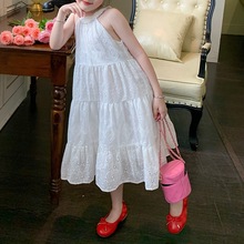 韩版女童白色公主裙2024夏季新款儿童裙子宝宝长裙度假风连衣裙