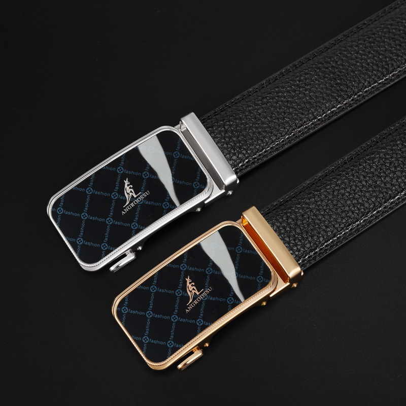 男士腰带批发新款胶片亮片合金二层牛皮腰带时尚商务休闲商超专供