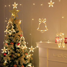 LED窗帘灯圣诞节日房间装饰彩灯创意小鹿铃铛圣诞树窗帘灯串批发