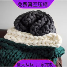 跨境新款手工编织超粗毛线毯子手工编织粗线毛毯blanket沙发盖毯