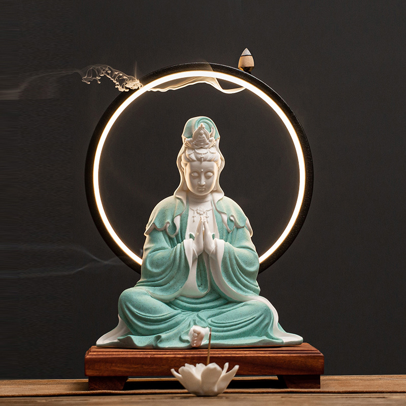 陶瓷祈福合掌观音佛像摆件 家用供奉观世音菩萨像玄关会所保平安