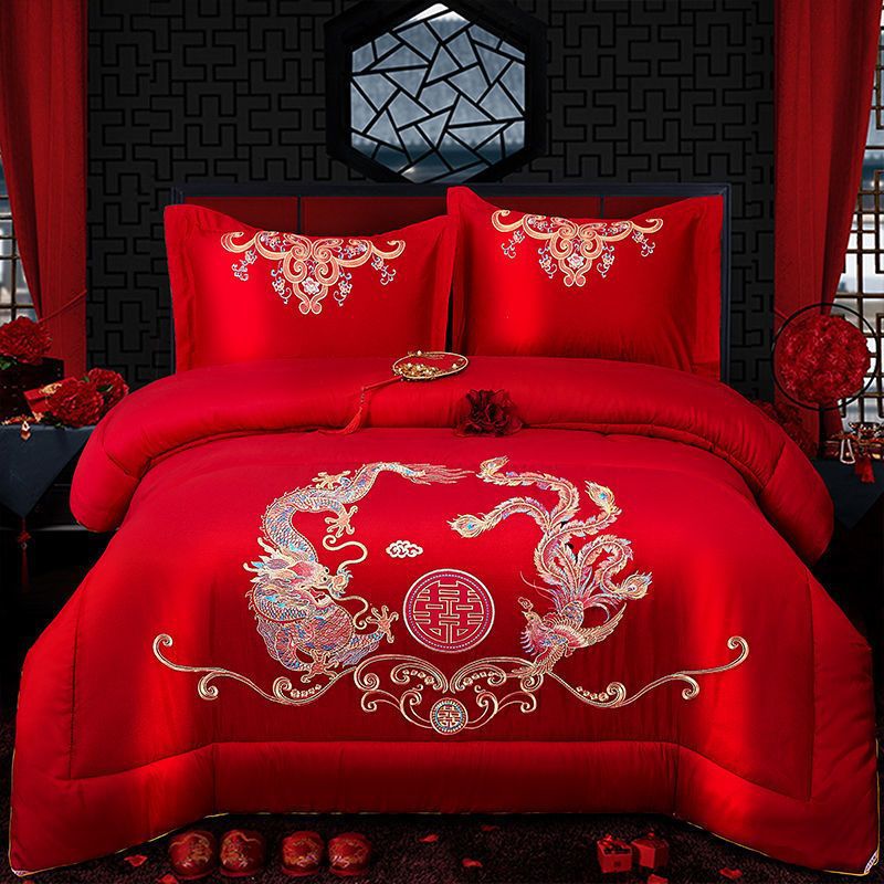 婚庆被大红刺绣喜被棉被双人春秋被芯冬被子结婚专用太空被-阿里巴巴