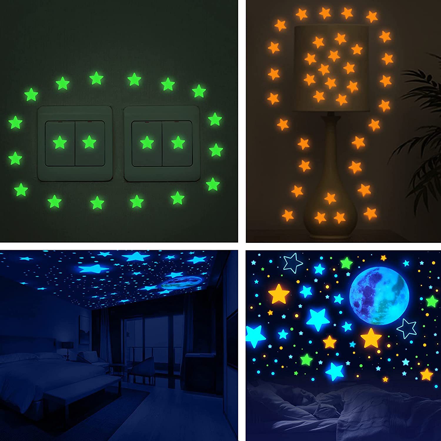 粉蓝绿光夜光月球星星月亮墙贴天花板夜光儿童墙壁儿童房卧室客厅