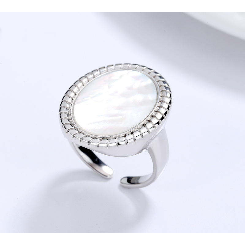 纯银s925椭圆形母白贝戒指 小众设计个性指环冷淡风开口食指女戒