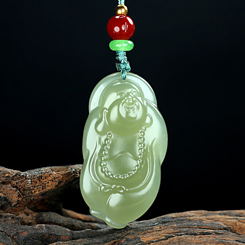 天然新疆和田玉佛公吊坠逍遥自在弥勒笑佛女玉坠项链玉石挂件玉佩