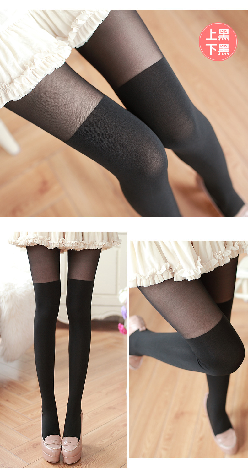 秋日本女士假高筒拼接丝袜批发 天鹅绒连裤袜假大腿防勾丝打底袜