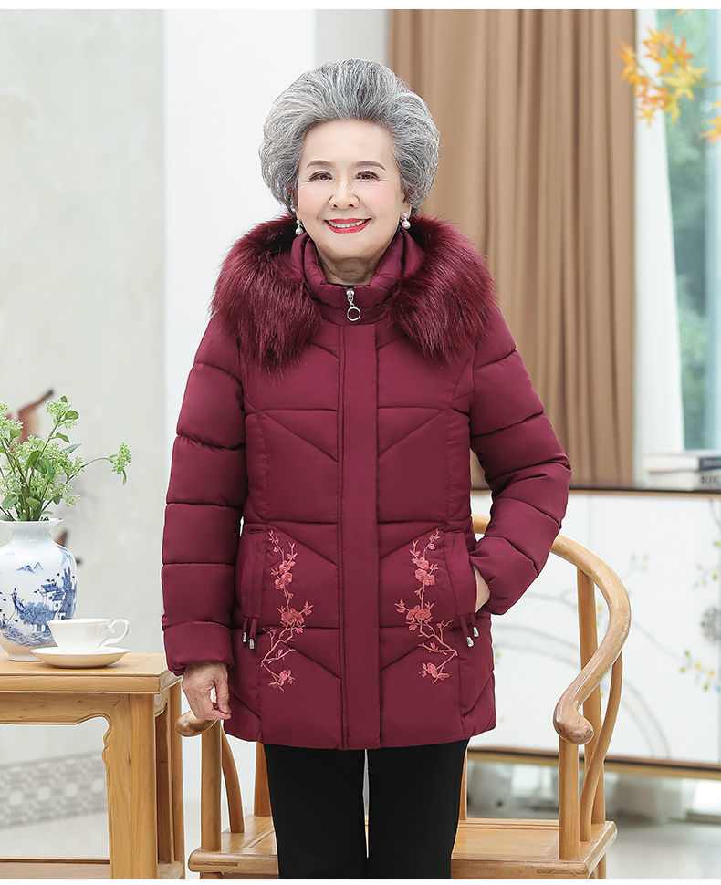 奶奶加厚羽绒棉服外套女妈妈棉袄衣服60岁70中老年人冬装棉衣