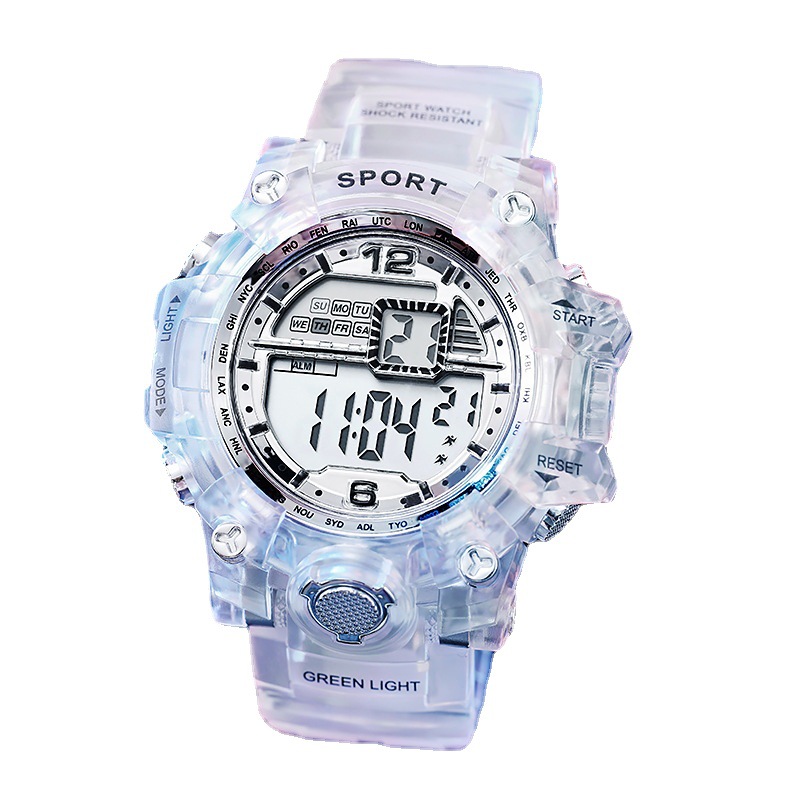 Foreign Trade New Fashion Transparent Strap Large Dial Electronic Watch Male Student Female Multi-Function Sports Electronic Watch