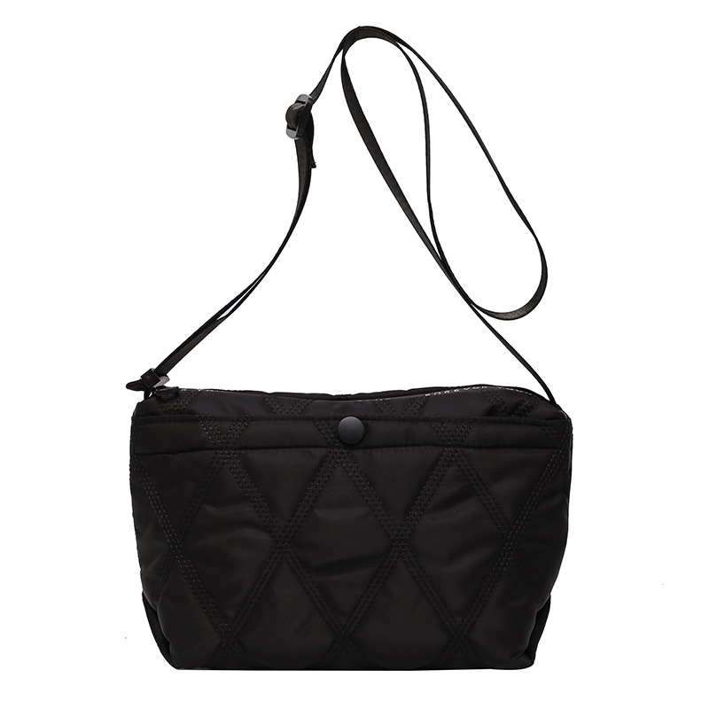 2023 New Popular Pure Black Small Bag Women's Oxford Cloth Bag Ins Super Hot Shoulder Bag Rhombus Embroidered Crossbody Bag