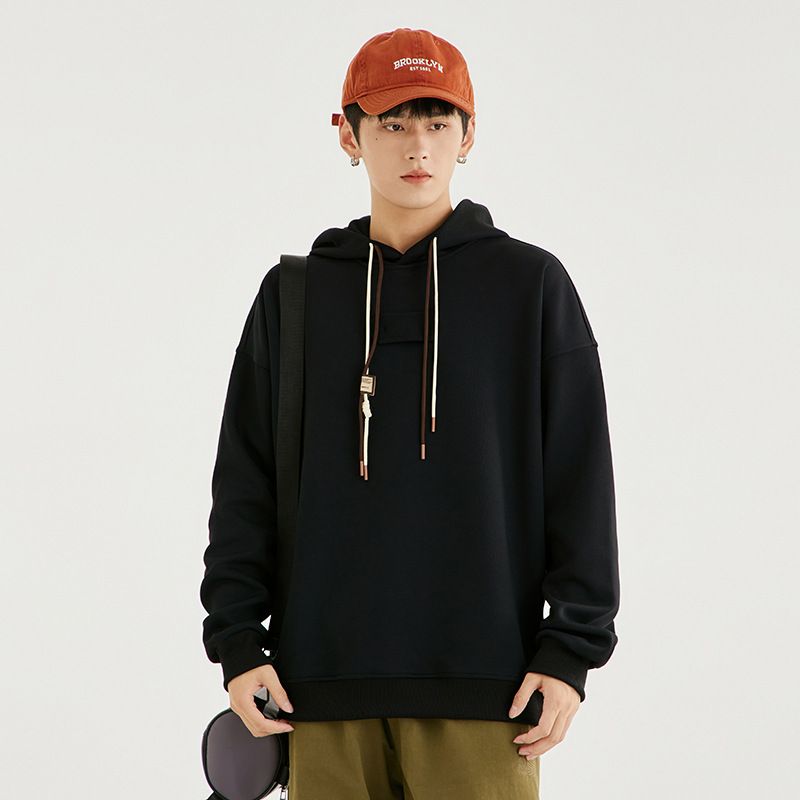 重磅360g落肩卫衣男士连帽春秋季新款纯色宽松潮牌外套情侣款上衣