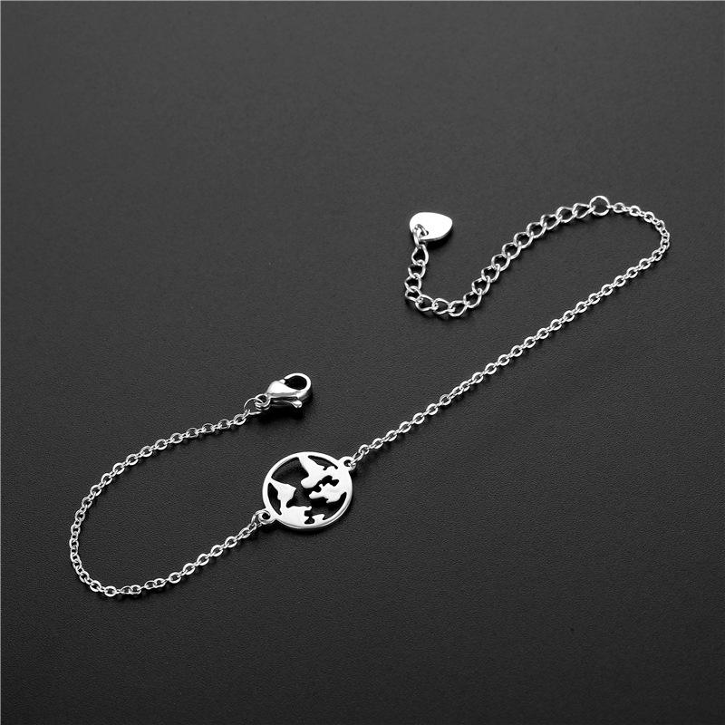 Amazon Popular Ornament European and American Stainless Steel Creative World Map Bracelet Personalized Bracelet Female Factory Direct Sales