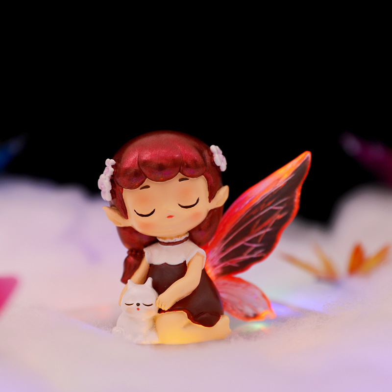 新款可爱潮玩盲盒蝴蝶精灵透明彩灯翅膀树脂工艺品盲盒手办批发