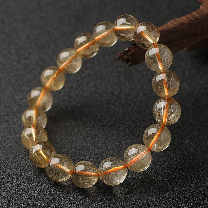 Zhongbo Wholesale Brazil Natural Gold Rutilated Quartz Bracelet Women's Citrine Yellow Hair Crystal Multi-Wrap Bracelet Men's Board Rutile