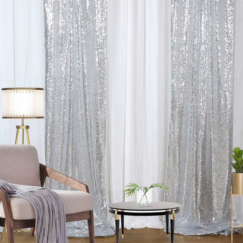 美式婚礼圣诞节直播亮片窗帘 3mm生日银色亮片背景布