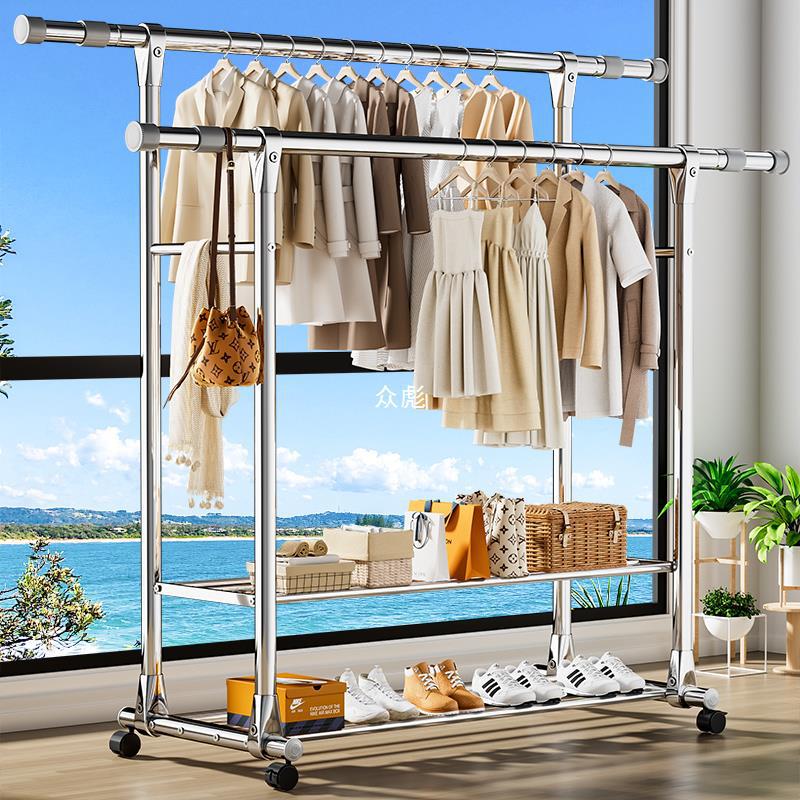 zb不锈钢双杆晾衣架落地折叠家用阳台晒衣架伸缩室外晒被神器挂衣