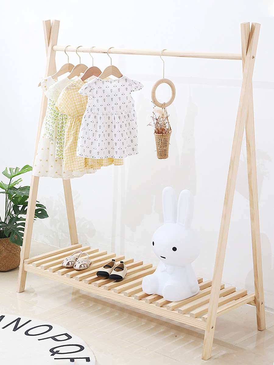 实木儿童落地衣架幼儿园装服衣帽架日系小孩宝宝童装店挂衣架